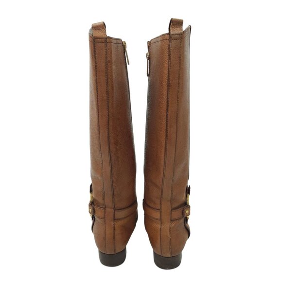 Tory Burch Amanda Tall Riding Boots READ Brown Leather Size 6.5 Side Zip Logo - Picture 12 of 15